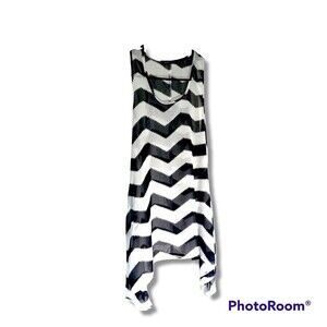 Madison Paige Chevron Stripe Mesh Tank-Medium-Oversized-Handkercheif Hem-Sheer